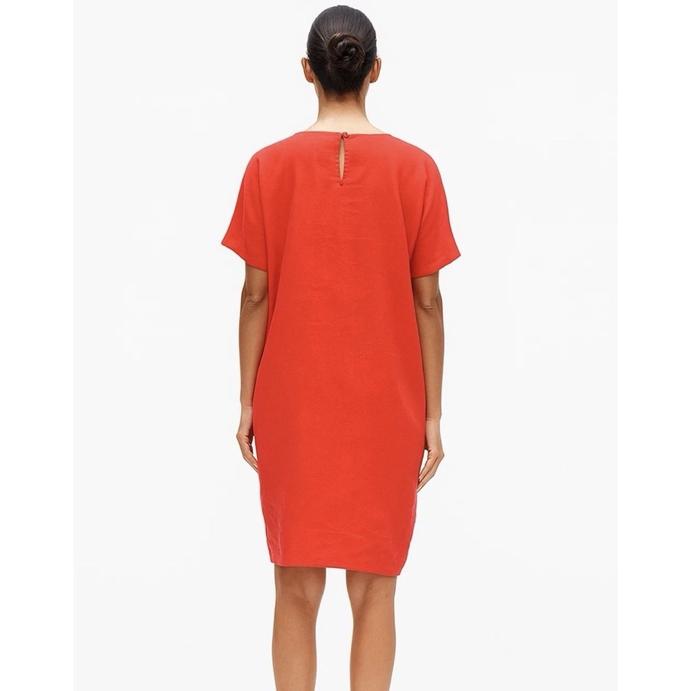 Eileen Fisher 100% Organic Handkerchief Linen Dress Orange Beach Size M Boxy - Picture 2 of 6